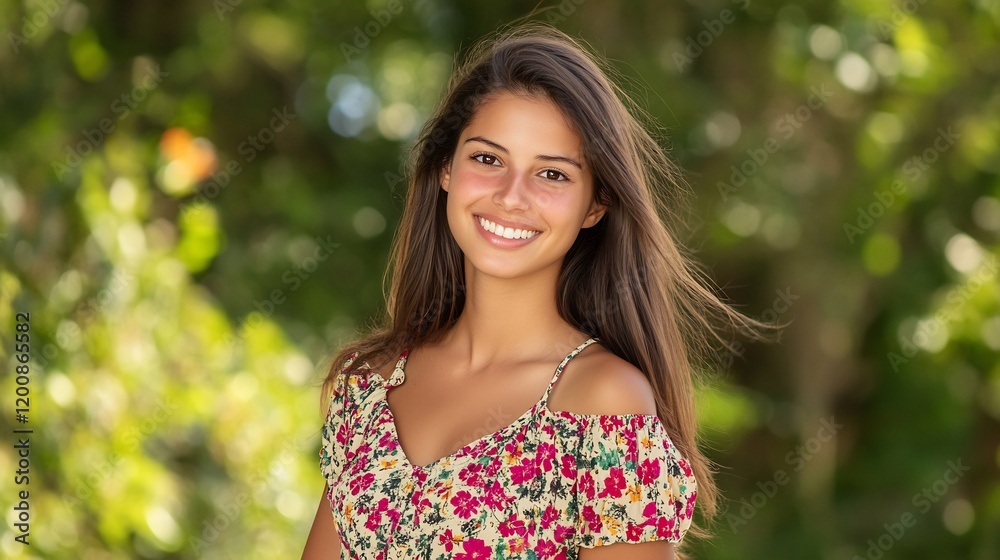 Happy teen girl smiling outdoors, summer Happy teen girl smiling outdoors, summer
