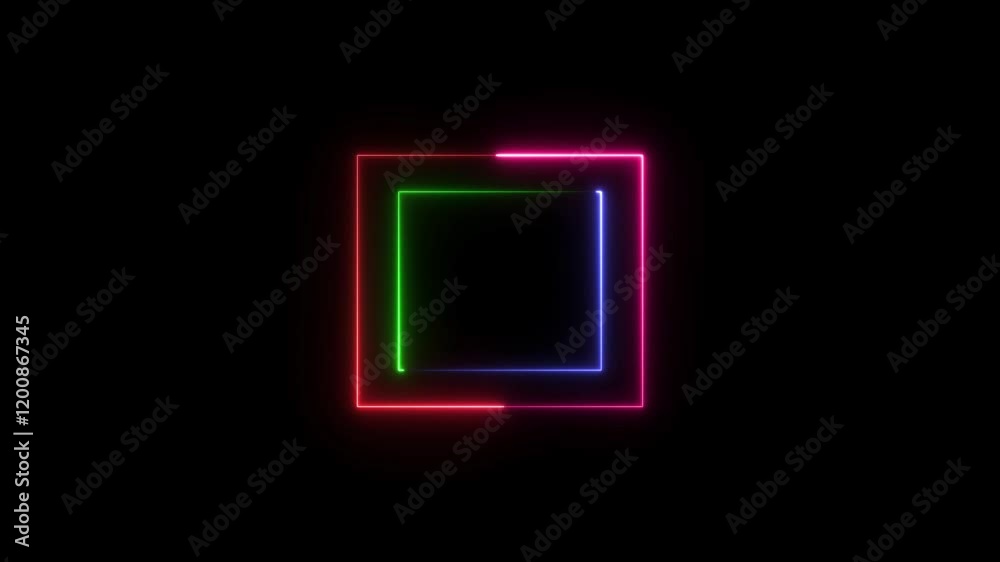 Abstract rectangle frame neon light 4k video animation. Abstract rectangle frame neon light 4k video animation.