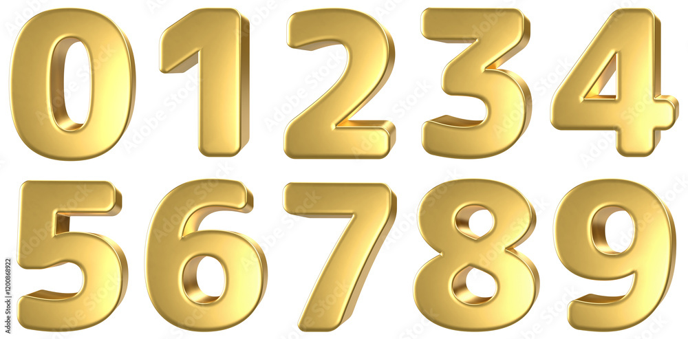 set of 3d golden numbers set of 3d golden numbers