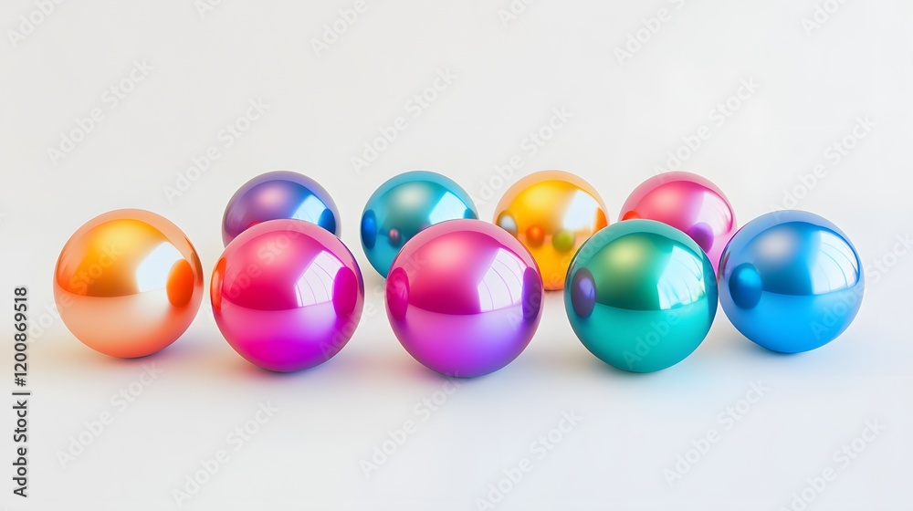Colorful Metallic Spheres Arranged on White Background Colorful Metallic Spheres Arranged on White Background