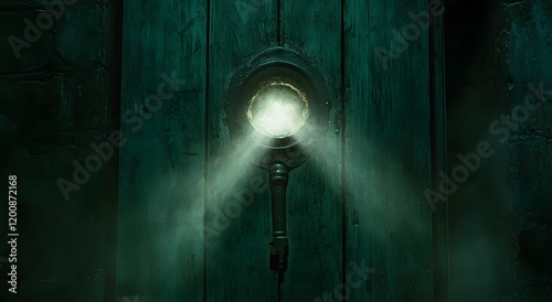 Wallpaper Mural Glowing Keyhole In Dark Wooden Door Torontodigital.ca