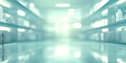 Pharmacy drugstore blur abstract backbround with medicine and healthcare product on shelves, Generative AI