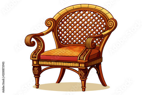 Antique wooden wicker armchair isolated on a white background