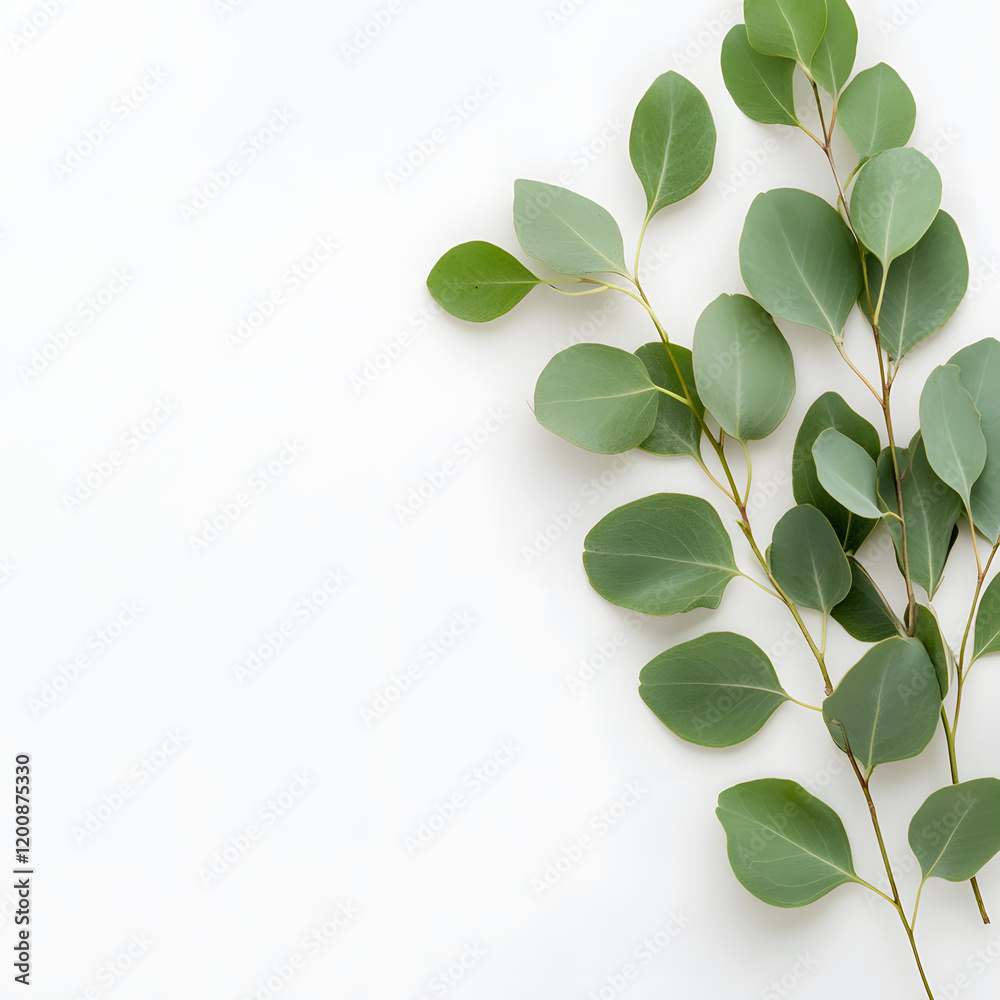 Fresh eucalyptus leaves arranged on light background create calming atmosphere