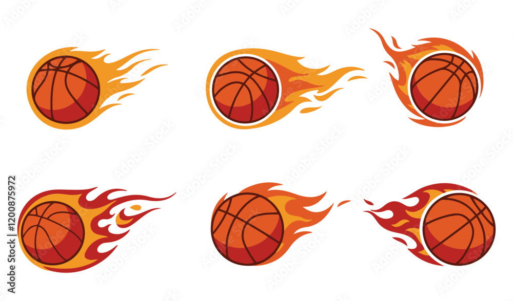 A vibrant showcases a collection of flaming fire basketball vector set illustration designs energy basketball is engulfed in dynamic flames, symbolizing speed, of fiery reds, oranges, and yellows
A vibrant showcases a collection of flaming fire basketball vector set illustration designs energy basketball is engulfed in dynamic flames, symbolizing speed, of fiery reds, oranges, and yellows