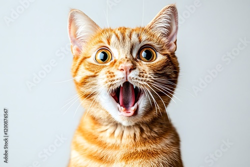 Funny Portrait of Surprised Orange Tabby Cat with Open Mouth