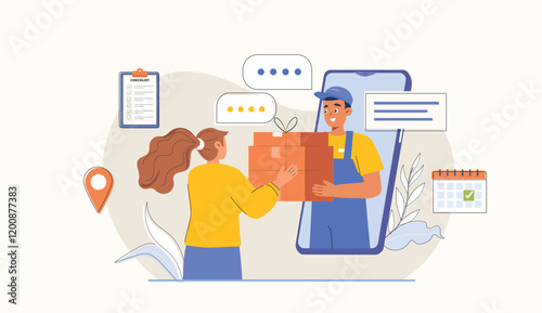 Parcel Delivery Service Illustration for Online Shopping A delivery truck or person with parcels symbolizing online shopping delivery services.