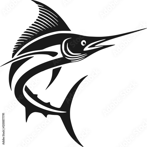 Blue Marlin Art Hand Drawn Line Art