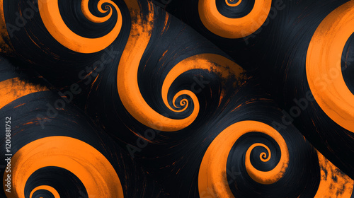 Psychedelic hypnotic spiral pattern for Halloween background, vector hypnosis swirl vortex. Hypnotic spiral circles of vertigo illusion twirls in black orange psychedelic pattern for Halloween holiday