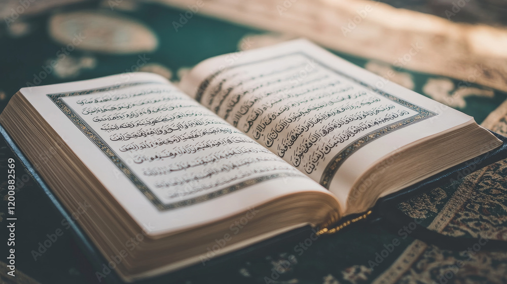 Obraz premium Holy Quran isolated islamic book. Vector Koran with arabic calligraphy, muslim text