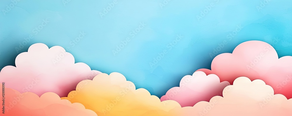 Clouds watercolor idea. A vibrant sky with soft, colorful clouds creating a serene atmosphere. Clouds watercolor idea. A vibrant sky with soft, colorful clouds creating a serene atmosphere.