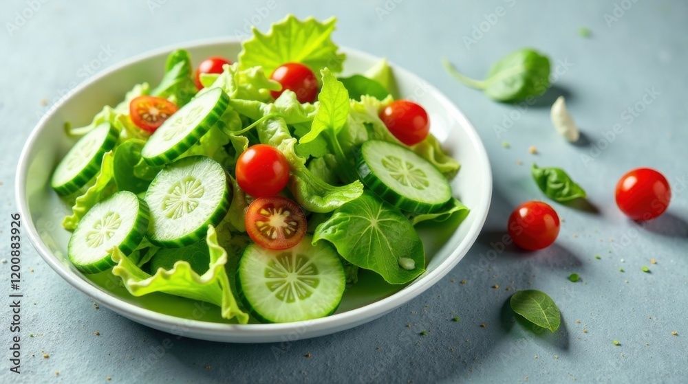 Refreshing Cucumber and Cherry Tomato Salad in a White Bowl Refreshing Cucumber and Cherry Tomato Salad in a White Bowl