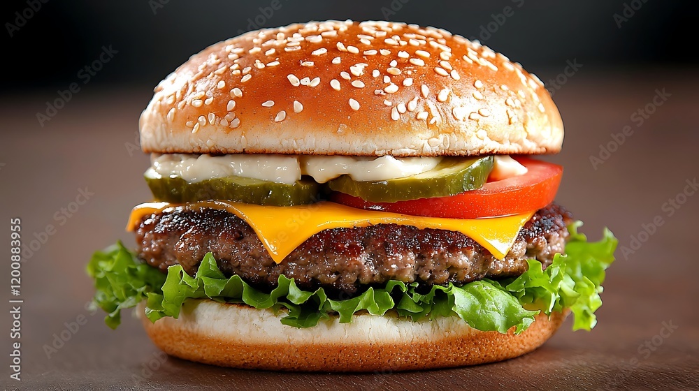 Juicy Cheeseburger with Sesame Seed Bun and Fresh Toppings Juicy Cheeseburger with Sesame Seed Bun and Fresh Toppings