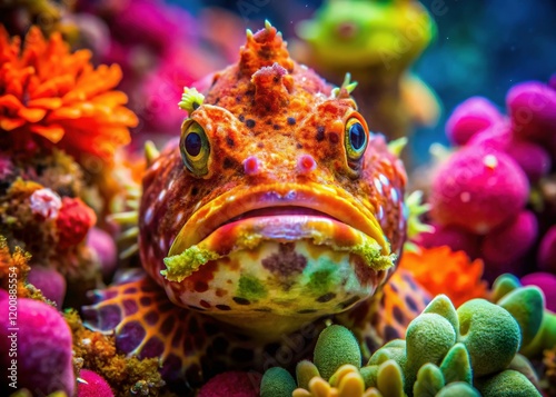 Warty Frogfish Underwater Macro Photography: Vibrant Coral Reef Ecosystem photo