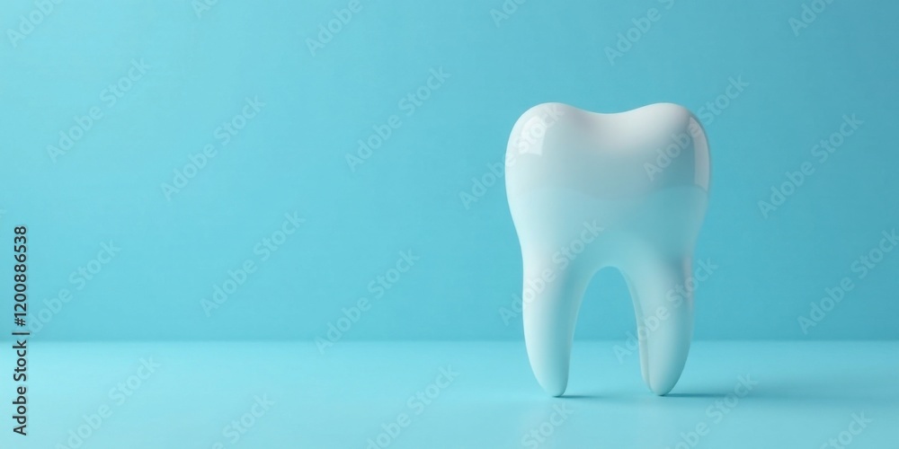A single, pristine white tooth model stands against a serene light-blue backdrop, symbolizing oral hygiene and dental health. A single, pristine white tooth model stands against a serene light-blue backdrop, symbolizing oral hygiene and dental health.