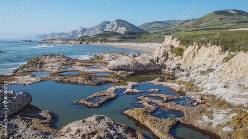 Scenic coastal landscape with rocky formations and clear waters.