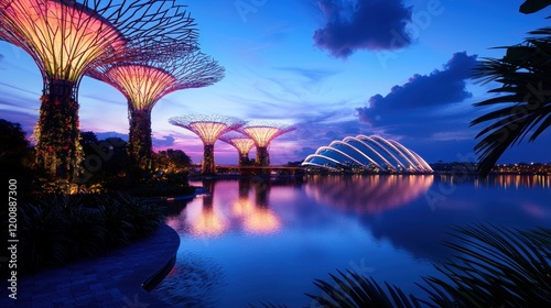 Illuminated Supertrees at Dusk