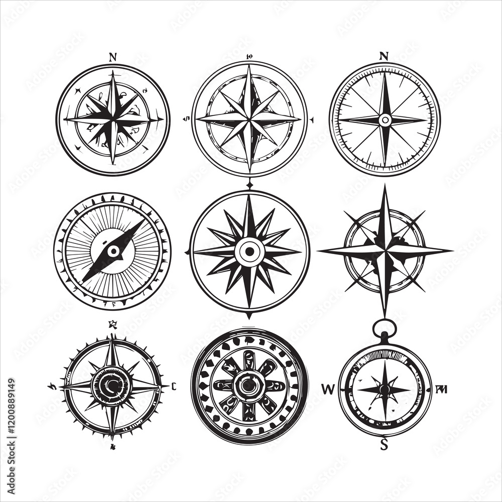 Fototapeta premium silhouette of a compass for an explorers and adventurers’ social network