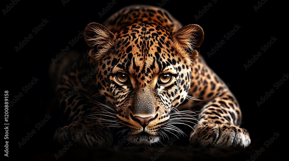 Obraz premium Minimalist Leopard Portrait on Black Background
