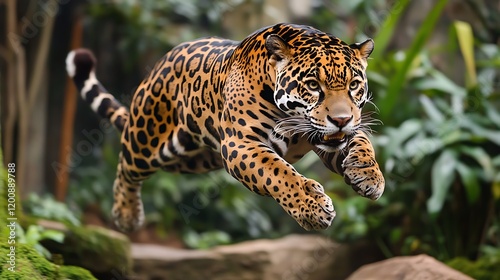 The Power of an Arabian Leopard in Mid-Jump photo