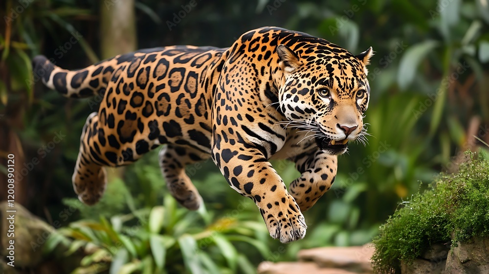 Naklejka premium The Power of an Arabian Leopard in Mid-Jump