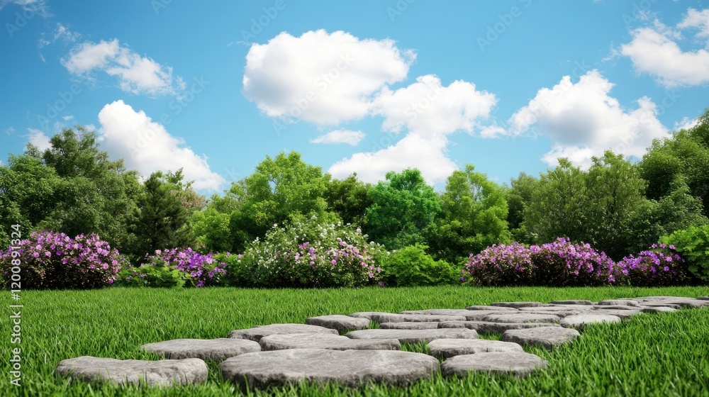 Obraz premium Stone path through lush garden