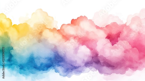 Clouds watercolor idea. Colorful watercolor clouds in vibrant hues create a dreamy and artistic background.