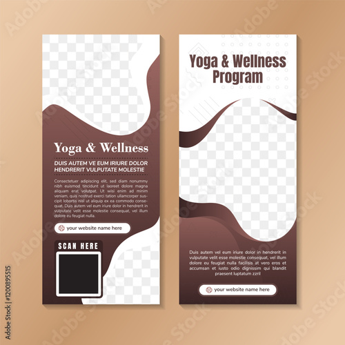collection of social media story post and banner template for yoga and wellness program promotion with modern brown gradient. design concept of sport. space for photo. transparency of line pattern