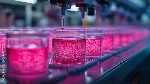 a pink liquid being poured into a glass photo