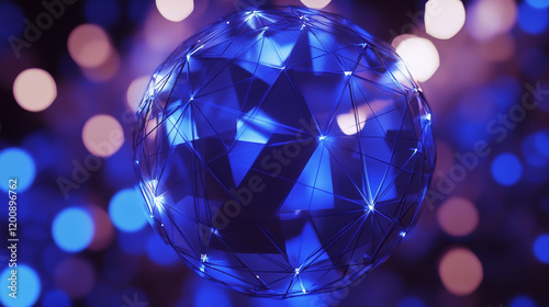 Polygon planet globe vector background of space and data technologies. 3d low poly world sphere with abstract geometric surface, blue wireframe planet of lines, dots, origami triangles and lights