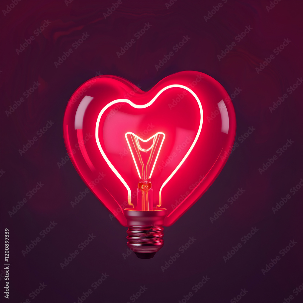 Let your heart light shine. A red neon light bulb in the shape of a heart on deep purple background. Simple yet dramatic. Let your heart light shine. A red neon light bulb in the shape of a heart on deep purple background. Simple yet dramatic.