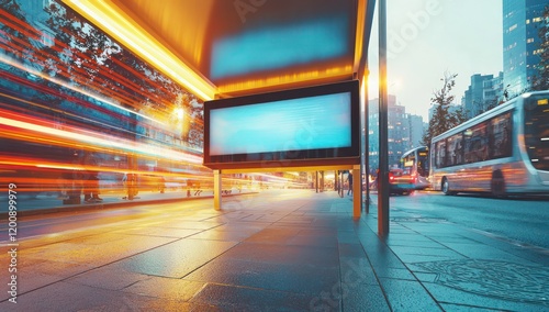 Horizontal signage blending into the cityA's vibrant urban energy. photo