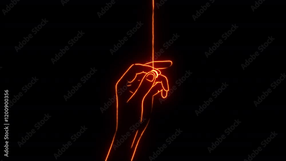 Neon scribble sketch stroke line doodle animation of hand turning on or turning off the light on a transparent alpha channel