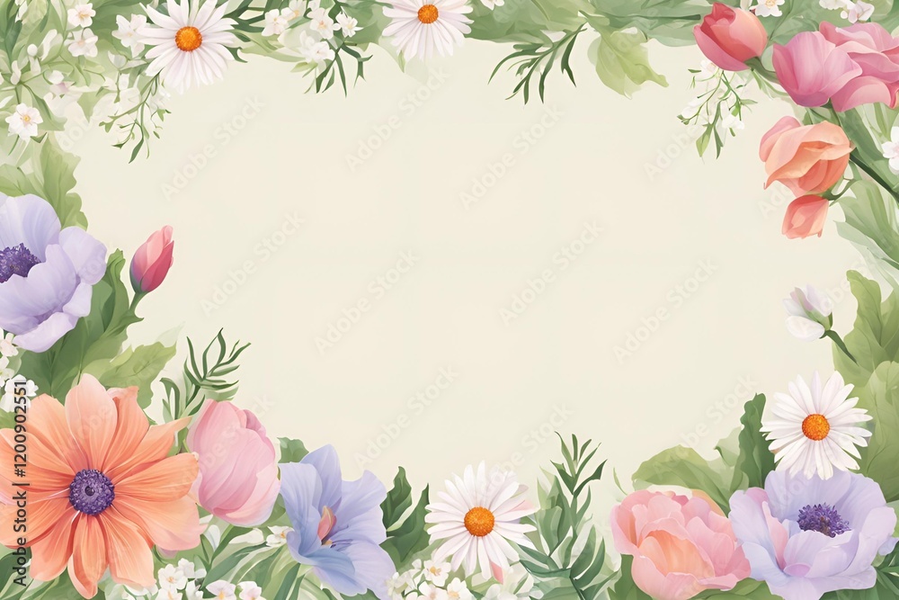 Naklejka premium Spring floral frame, Watercolor floral with frame collection