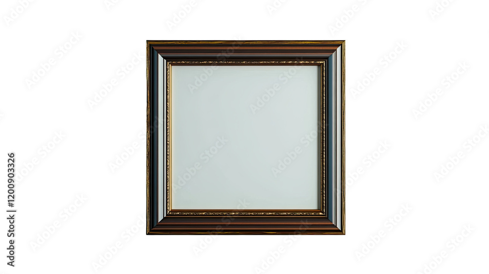 Fototapeta premium Elegant Dark Wood Frame: A classic, vertically-oriented dark wood picture frame with subtle gold detailing, ideal for showcasing artwork or photography. The frame features a clean.