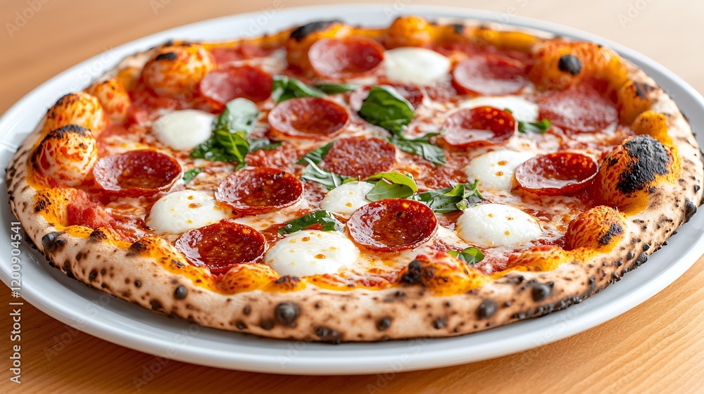 A Delicious Pepperoni Pizza with Melted Mozzarella and Fresh Basil A Delicious Pepperoni Pizza with Melted Mozzarella and Fresh Basil