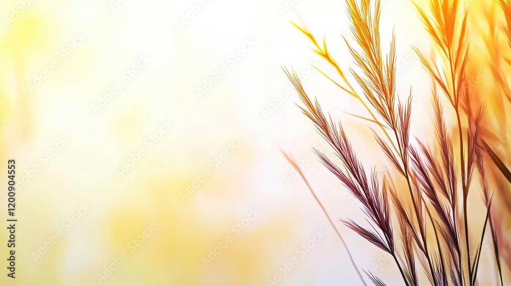 Ethereal watercolor concept. A soft, golden light illuminates delicate grass blades swaying gently in the breeze. Ethereal watercolor concept. A soft, golden light illuminates delicate grass blades swaying gently in the breeze.