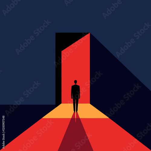 Quadro em tela Vector art illustration of standing at the entrance to a brightly lit space