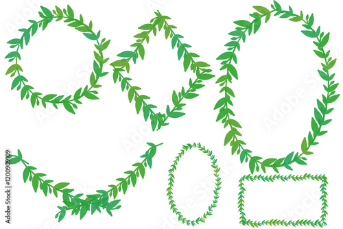 Photos UntitlDecorative Christmas door wreath made from green plant twigs with leaves set isolated on transparent background