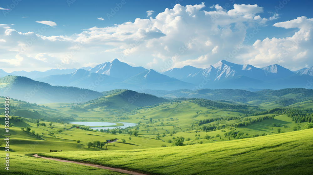 Fototapeta premium Serene Mountain Valley Landscape