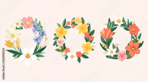 Wallpaper Mural Hello Spring greeting posters set. Vector design template for springtime holiday. Blooming flowers and floral wreath bouquets of tulips, daffodils or spring crocuses, narcissus and iris flower Torontodigital.ca
