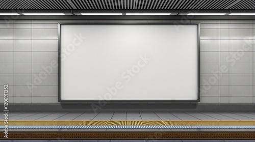Blank Advertisement Banner in a Modern Subway Station Platform