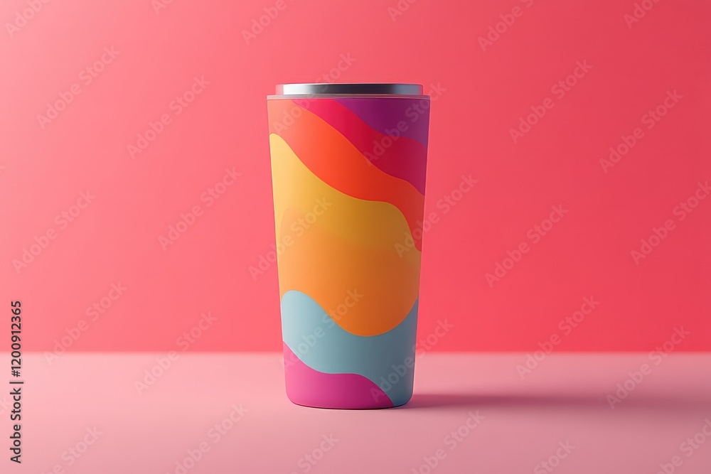 3D-rendered tumbler mockup with vibrant branding, floating against a gradient background. 3D-rendered tumbler mockup with vibrant branding, floating against a gradient background.