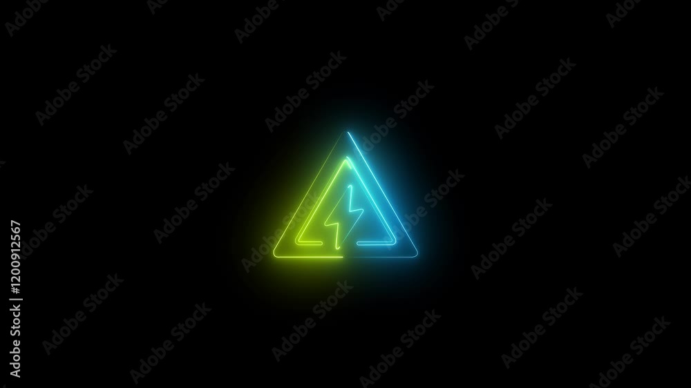 Glowing cyber security icon animated, exclamation sign with neon light Neon cyber security technology animation aqua gold ram background black Glowing cyber security icon animated, exclamation sign with neon light Neon cyber security technology animation aqua gold ram background black