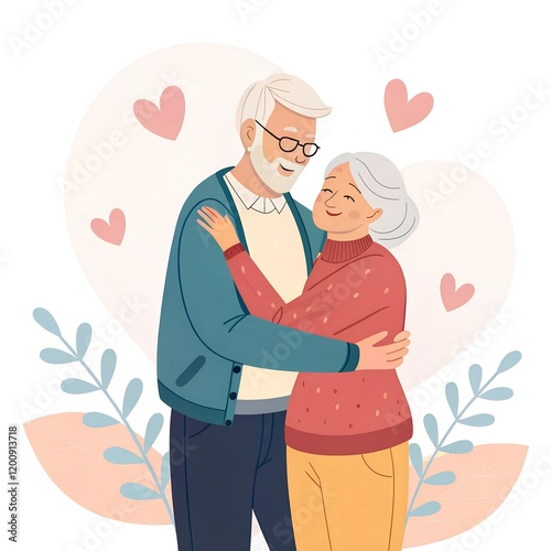 Older Couple beautiful vector illustration, grandparents, older person day card for social media or corporates. Flat vector art
