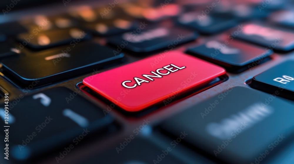 Close-up view on conceptual notebook keyboard - cancel red key button. Close-up view on conceptual notebook keyboard - cancel red key button.