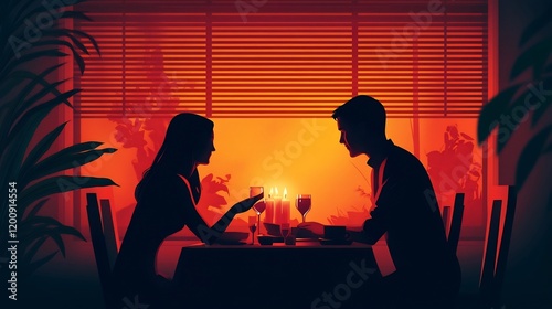 Couple Enjoying Romantic Candlelit Dinner at Home in Minimalist Setting