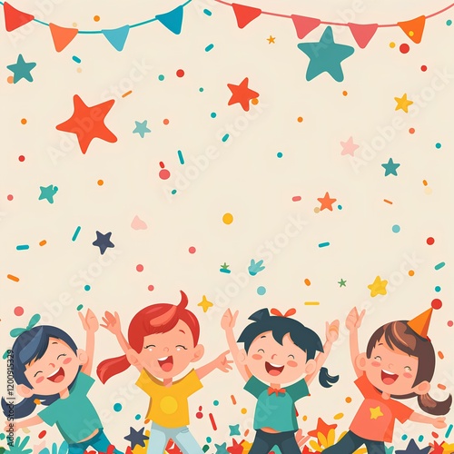A group of children celebrating a birthday with confetti