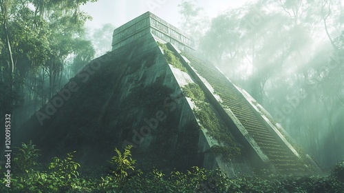 Enigmatic Mayan Pyramid Shrouded in Lush Jungle Landscape