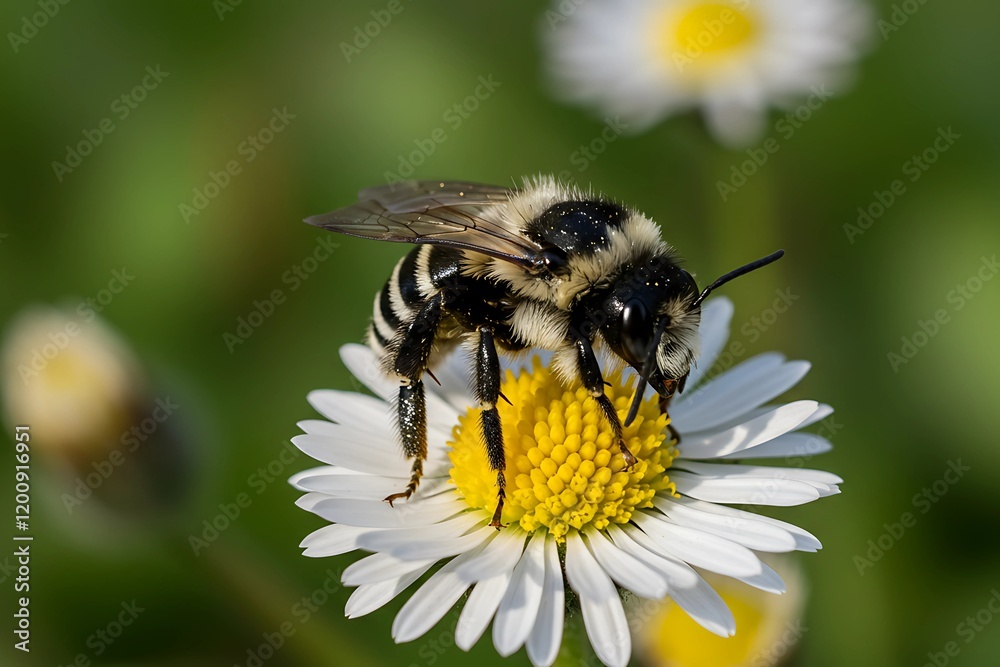 A close-up image of the Ashy Mining Bee (Andrena cineraria) showcasing its distinct features in a natural environment A close-up image of the Ashy Mining Bee (Andrena cineraria) showcasing its distinct features in a natural environment